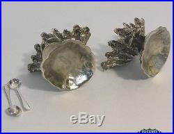 Novelty Pair Of English Silver Plated Lobster Salt Cellars & Spoons
