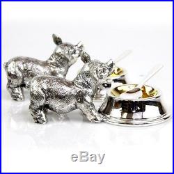 Novelty Pair Of English Silver Plated Pig Shape Salt Cellars & Spoons