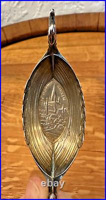 Novelty Silver Viking Ships Norwegian 830S Salt Cellars Glass Inserts Spoons