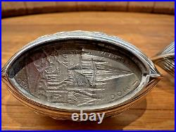 Novelty Silver Viking Ships Norwegian 830S Salt Cellars Glass Inserts Spoons