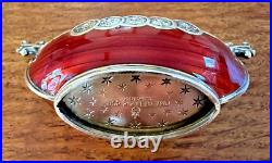 Novelty Vintage Sterling Silver Norwegian Red Enamel Viking Ship Salt Cellar