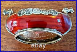 Novelty Vintage Sterling Silver Norwegian Red Enamel Viking Ship Salt Cellar