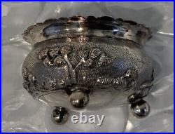 Old Asian Thai Water Buffalo Thatched Hut Coin Silver Salt Cellar Pepper Shaker