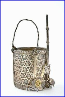 Old Japanese Gilt Sterling Silver Basket Bucket Rack Flower Open Salt Cellar Mk