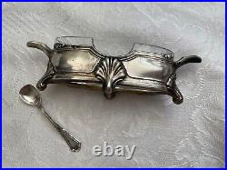 Old Salt Cellar Silver With Spoon. 800 Mount Crystal 20th Century