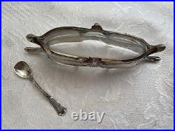 Old Salt Cellar Silver With Spoon. 800 Mount Crystal 20th Century