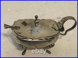 Ornate Antique Continental. 800 Solid Silver Rare Salt Cellar With Spoon