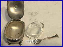 Ornate Antique Continental. 800 Solid Silver Rare Salt Cellar With Spoon