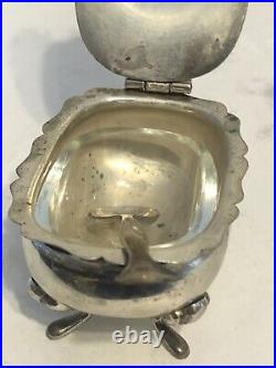 Ornate Antique Continental. 800 Solid Silver Rare Salt Cellar With Spoon