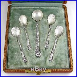 Ornate Antique French Sterling Silver Condiment Set, Salt Spoons & Mustard Spoon