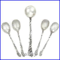 Ornate Antique French Sterling Silver Condiment Set, Salt Spoons & Mustard Spoon