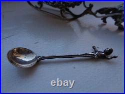 Ornate Sterling Salt Cellar with Spoon with Cherubs
