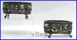 Outstanding Pair (2) French Sterling Silver & Crystal Reticulated Master Salts