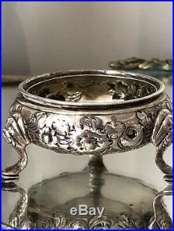 PAIR Antique ENGLISH STERLING SILVER Master SALT CELLARS FOOTED REPOUSSE 148g