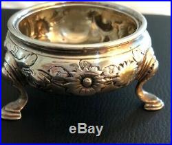 PAIR Antique ENGLISH STERLING SILVER Master SALT CELLARS FOOTED REPOUSSE 148g