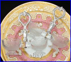 PAIR Antique French Sterling Silver & Intaglio Glass Double Open Salt Caddies