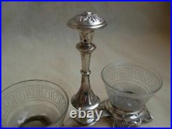 PAIR OF ANTIQUE FRENCH STERLING SILVER CRYSTAL DOUBLE SALT CELLARS, 19th CENTURY