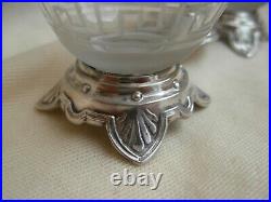 PAIR OF ANTIQUE FRENCH STERLING SILVER CRYSTAL DOUBLE SALT CELLARS, 19th CENTURY