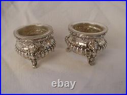 PAIR OF ANTIQUE FRENCH STERLING SILVER CRYSTAL SALT CELLARS, LATE 19th CENTURY