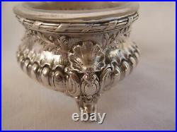 PAIR OF ANTIQUE FRENCH STERLING SILVER CRYSTAL SALT CELLARS, LATE 19th CENTURY
