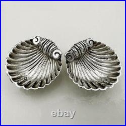 PAIR SHELL SALT CELLARS VICTORIAN STERLING SILVER Chester 1896 Florence Warden