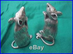 Pair Solid Sterling Silver Hallmarked Mice Mouse Salt & Pepper Cellar Holders