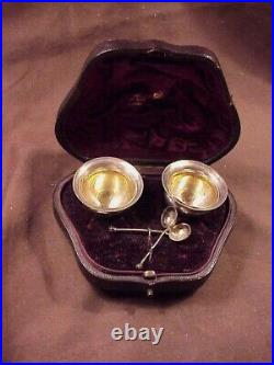 PAIR STERLING SILVER SALT CELLARS WithSPOONS, SHEFFIELD ENGLAND, BOXED 1896