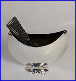 PRUDEN & SMITH Sterling Silver Modernist Salt Cellar & Spoon Bowl Contemporary