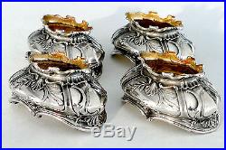 PUIFORCAT Gorgeous French Sterling Silver 18K Gold Salt Cellars 4 pc withspoons