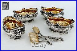 PUIFORCAT Gorgeous French Sterling Silver 18K Gold Salt Cellars 4 pc withspoons