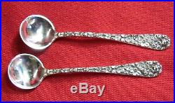 Pair 1920's STIEFF ROSE Repousse OPEN SALTS Cellars & SPOONS Sterling Silver 925