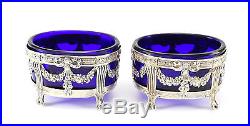 Pair 19th Century Sterling Silver & Glass Open Salt Cellars by Paillard Freres
