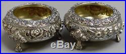 Pair (2) Hand Chased Repousse Sterling Silver Stieff Salts withGold Wash