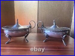 Pair (2) Of Italy 800 Solid Silver Salt Cellars With Glass Bathtub Liners