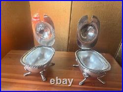 Pair (2) Of Italy 800 Solid Silver Salt Cellars With Glass Bathtub Liners