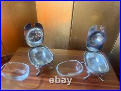 Pair (2) Of Italy 800 Solid Silver Salt Cellars With Glass Bathtub Liners