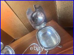 Pair (2) Of Italy 800 Solid Silver Salt Cellars With Glass Bathtub Liners