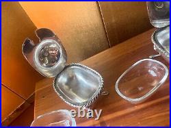 Pair (2) Of Italy 800 Solid Silver Salt Cellars With Glass Bathtub Liners