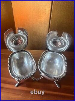 Pair (2) Of Italy 800 Solid Silver Salt Cellars With Glass Bathtub Liners