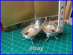 Pair (2) Of Italy 800 Solid Silver Salt Cellars With Glass Bathtub Liners