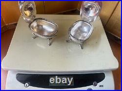 Pair (2) Of Italy 800 Solid Silver Salt Cellars With Glass Bathtub Liners