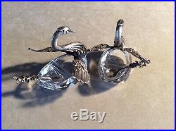 Pair(2) Sterling Silver and Crystal Swan Salts with Spoons