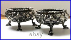 Pair American Sterling Repousse CHINOISERIE Open SALTS H & D