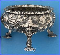 Pair American Sterling Repousse CHINOISERIE Open SALTS H & D