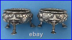 Pair American Sterling Repousse CHINOISERIE Open SALTS H & D