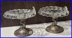 Pair Antique Bucholz & Zelt 800 Silver Dolphin and Cut Glass Master Salt Cellars