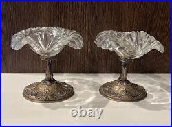 Pair Antique Bucholz & Zelt 800 Silver Dolphin and Cut Glass Master Salt Cellars