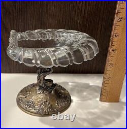 Pair Antique Bucholz & Zelt 800 Silver Dolphin and Cut Glass Master Salt Cellars