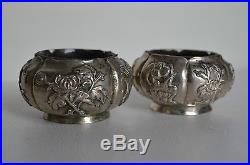 Pair Antique Chinese Export Silver Salt Cellars Great Gift