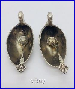 Pair Antique Egyptian Sterling Silver & Figural Duck Salt Cellars & Spoon